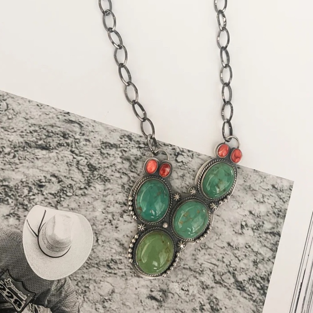 Genuine Turquoise Prickly Pear Necklace